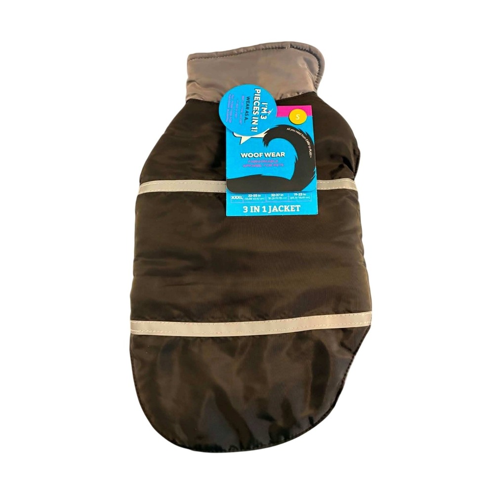 Play On Woof Wear 3-in-1 Jacket Pet Small Brown New Reflective Fleece Liner